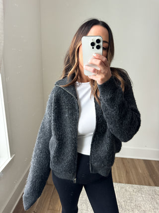 Charcoal Zip-Up Sweater Jacket