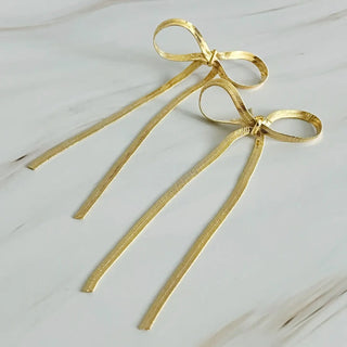 Gold Bow Drop Earrings