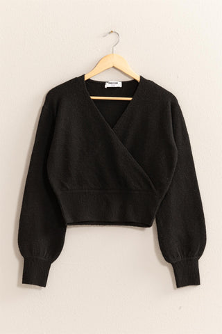 Black V-Neck Cross Front Sweater