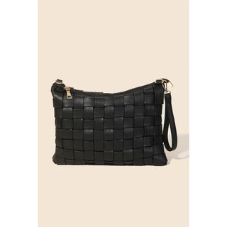 Black Woven Clutch with Crossbody Strap