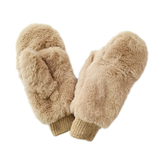 Beige Faux Fur Mittens