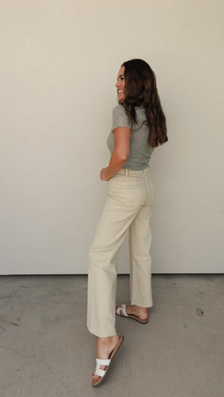 Beige High Waisted Wide-Leg Denim Pant