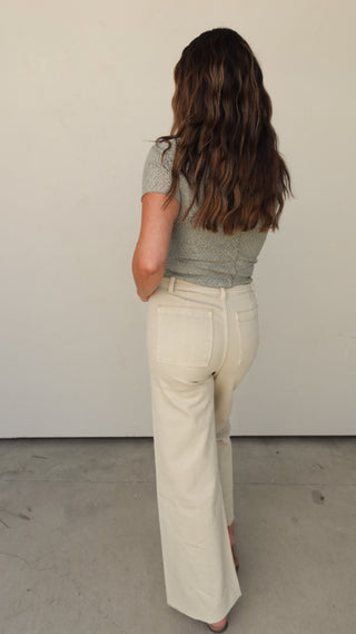 Beige High Waisted Wide-Leg Denim Pant