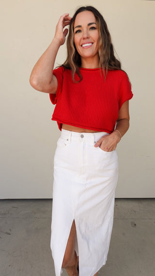 Red Cropped Rib Knit Cropped Top