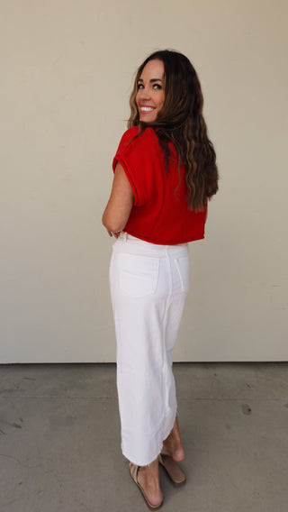 Red Cropped Rib Knit Cropped Top