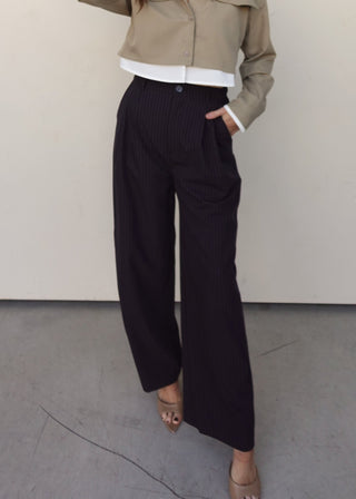 Black High-Waisted Pinstripe Trousers