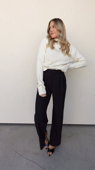 Black High-Waisted Pinstripe Trousers