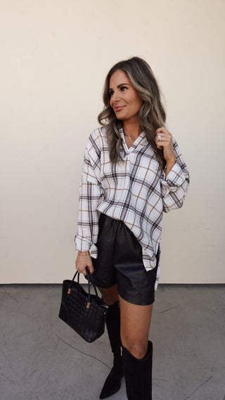 White/Brown Plaid Collared Tunic