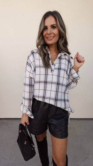 White/Brown Plaid Collared Tunic