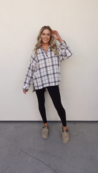 White/Brown Plaid Collared Tunic