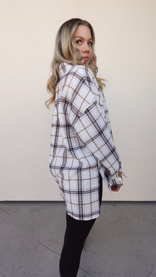 White/Brown Plaid Collared Tunic