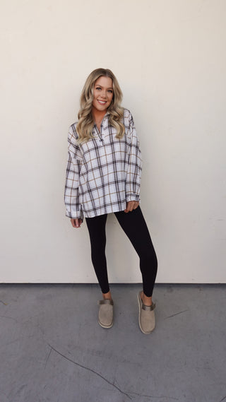 White/Brown Plaid Collared Tunic