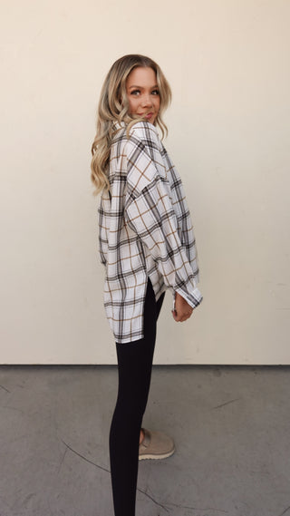 White/Brown Plaid Collared Tunic