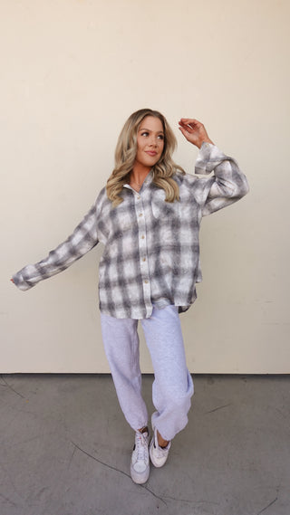 Gray Plaid Button-Down Flannel