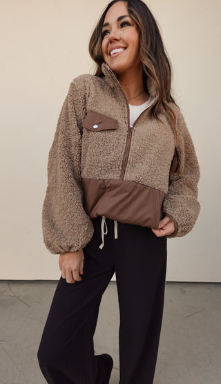 Brown Fleece Half Zip Pullover