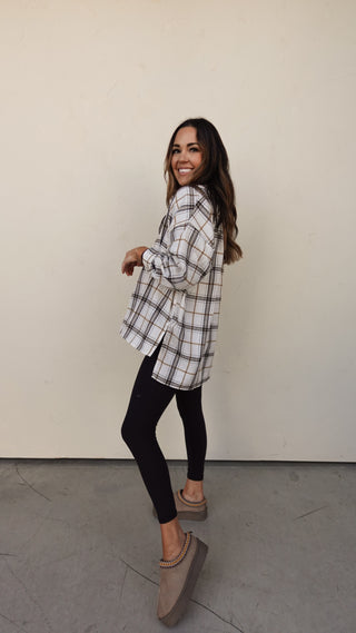 White/Brown Plaid Collared Tunic