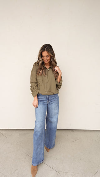 Olive Oversized Button Down Shirt