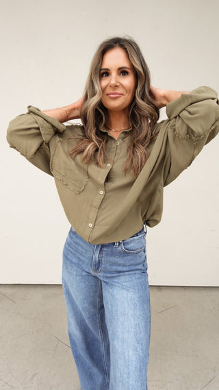 Olive Oversized Button Down Shirt