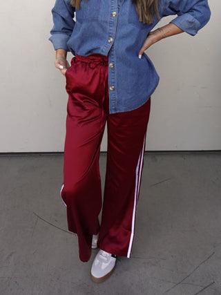 Burgundy Satin-Effect Track Pant