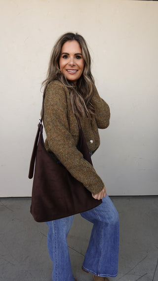 Brown Suede Shoulder Tote