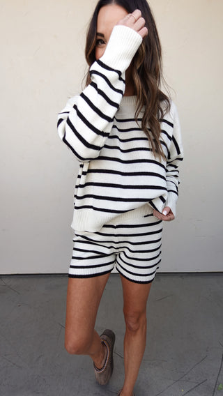 Striped Knit Sweater and Shorts Set