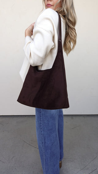 Brown Suede Shoulder Tote