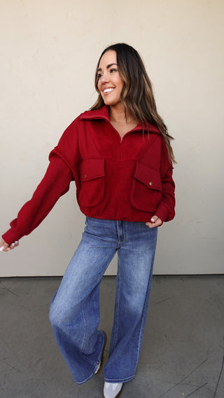 Burgundy Sherpa Fleece Pullover