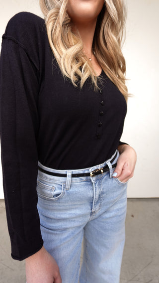 Black Henley-Style Sweater