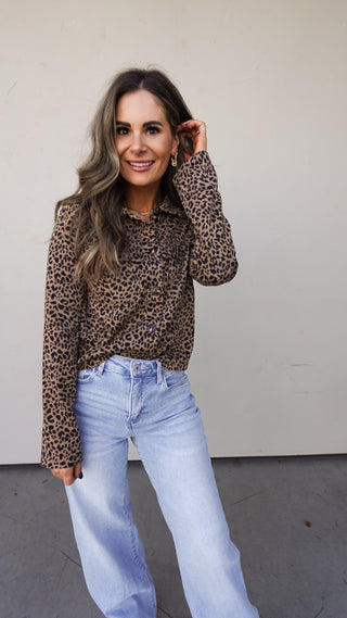 Leopard Print Button Front Top