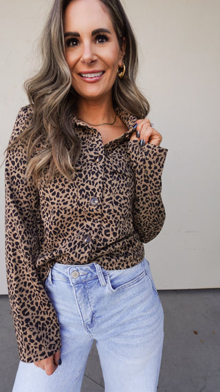 Leopard Print Button Front Top