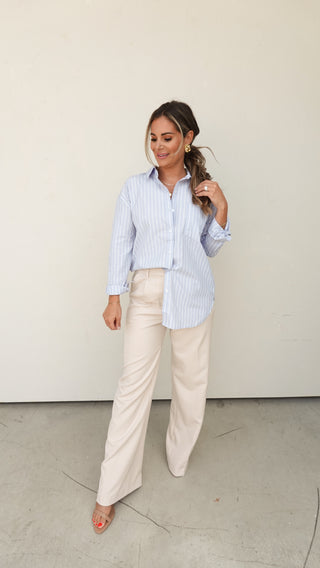 Light Blue Oversized Striped Button Down