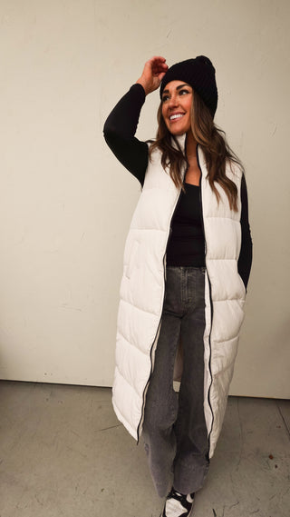 Long Ivory Puffer Vest