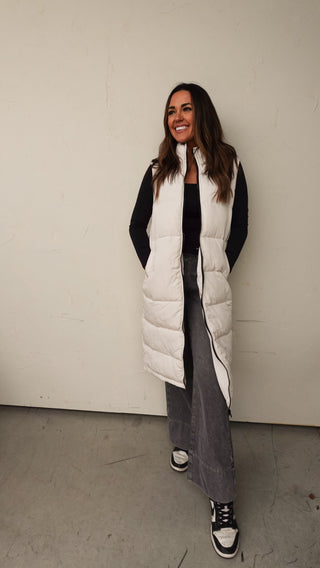 Long Ivory Puffer Vest