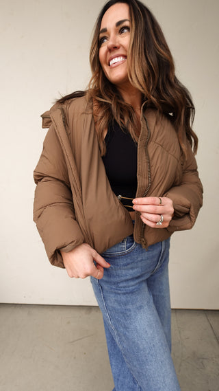 Brown High Neck Puffer Jacket