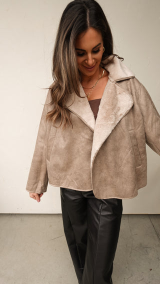 Taupe Suede Fur Lightweight Jacket