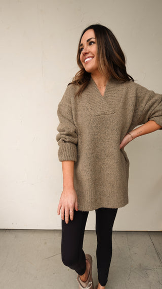 V-Neck Slouchy Taupe Sweater