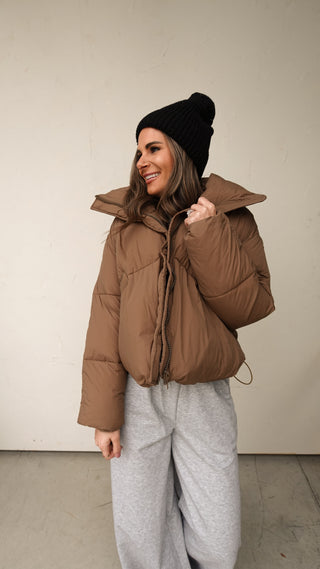 Brown High Neck Puffer Jacket