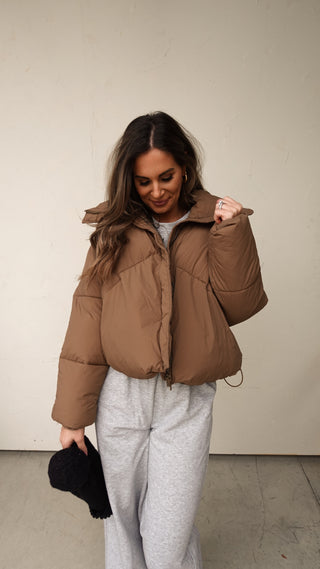 Brown High Neck Puffer Jacket