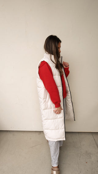 Long Ivory Puffer Vest