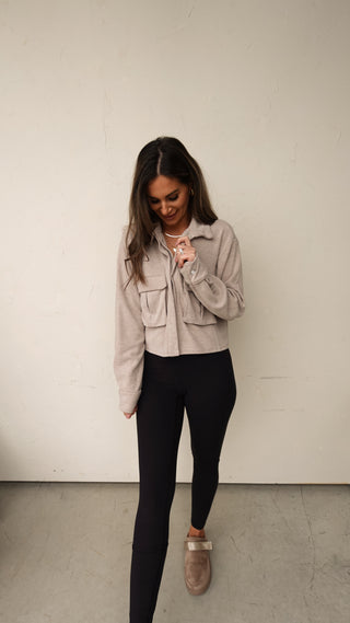 Taupe Knit Button-Down with Utility Pockets