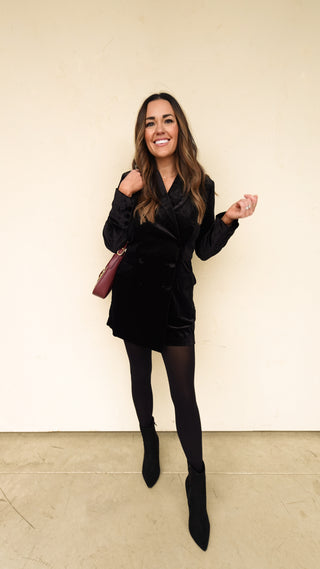 Black Velvet Blazer-Style Romper