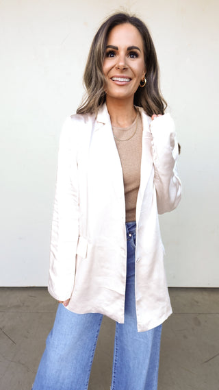 Cream Oversized Satin Blazer