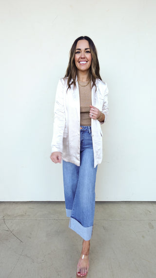 Cream Oversized Satin Blazer