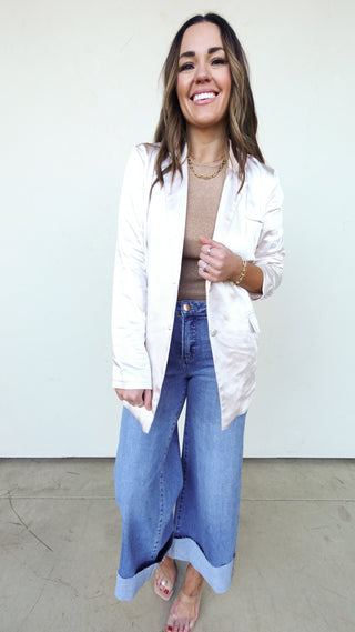 Cream Oversized Satin Blazer