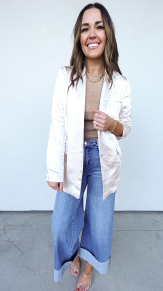 Cream Oversized Satin Blazer