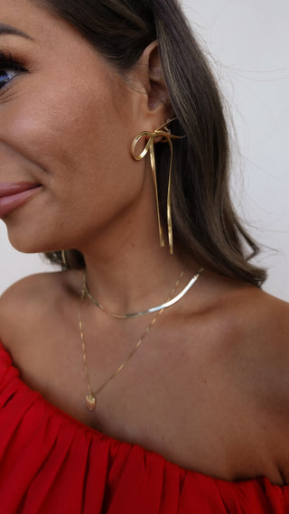 Gold Bow Drop Earrings