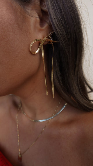 Gold Bow Drop Earrings