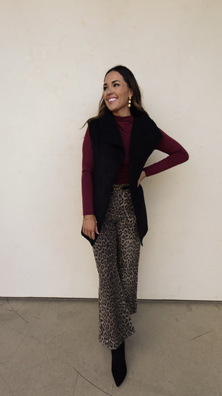 Leopard High-Waisted Wide Leg Denim