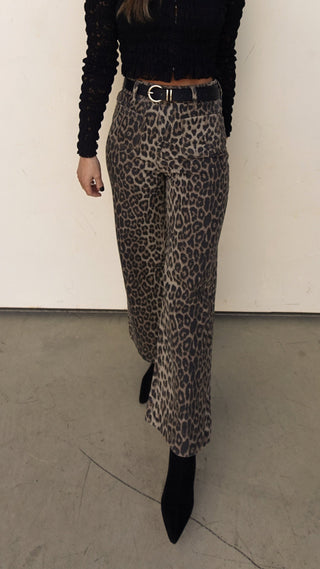 Leopard High-Waisted Wide Leg Denim