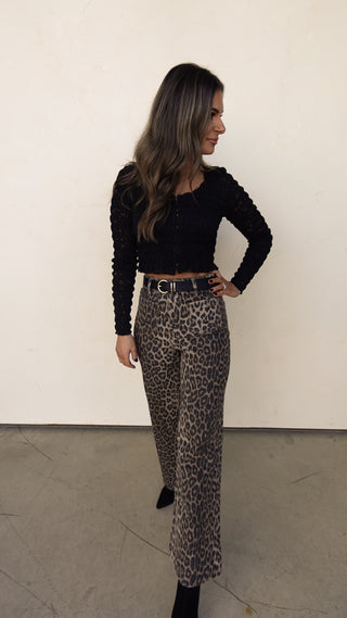 Leopard High-Waisted Wide Leg Denim